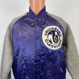 Cleveland Crusaders Satin Varsity Jacket Vtg 70s World Hockey Association USA M